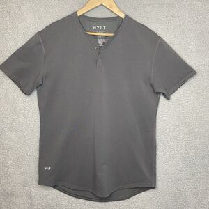 BYLT Shirt Mens Large Dark Gray Short Sleeve Drop Cut Henley Casual Adult